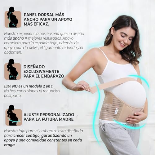 NEOtech Care Cinturón de maternidad Apoyo durante el embarazo - banda para abdomen/cintura/espalda, faja de premamá para el vientre (Beige, L) - imagen 3