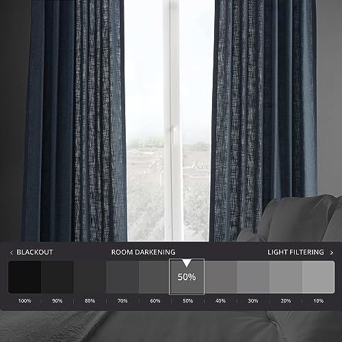 Image of HPD Half Price Drapes Heavy Faux Linen Light Filtering Curtains for Bedroom 108 Inches Long (1 Panel) - Rod Pocket Curtains for Living Room - Window Curtains Home Decor - 50 X 108, British Navy