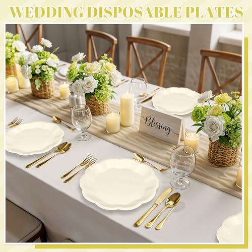 Image of NatNarr 30 Pcs Paper Plates 9 In Cream Party Plates Scalloped Paper Plate Elegant Disposable Plate for Baby Shower, Bridal Shower, Birthday, Wedding