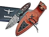 HotSteel Damastmesser, Jagdmesser, Outdoormesser mit Feststehender Klinge, Gürtelmesser mit Lederscheide
