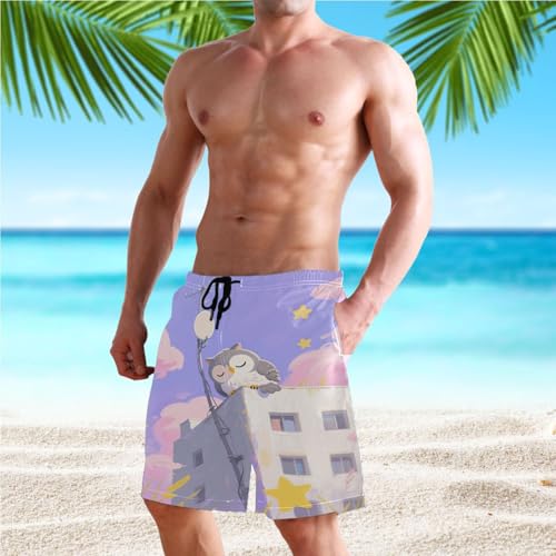 Men's Cute Bird Owl Swim Trunks Shorts Swimwear Beach Board Short Bathing Suits with Pockets4