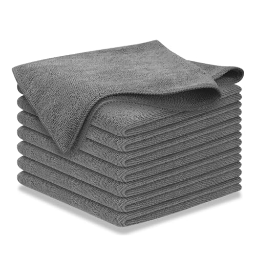 USANOOKS Microfiber Cleaning Cloth Grey - 8 Pcs (12.5'x12.5') - High Performance - 1200 Washes, Ultra Absorbent Microfiber Towel Weave Grime & Liquid for Streak-Free Mirror Shine - Car Washing Cloth