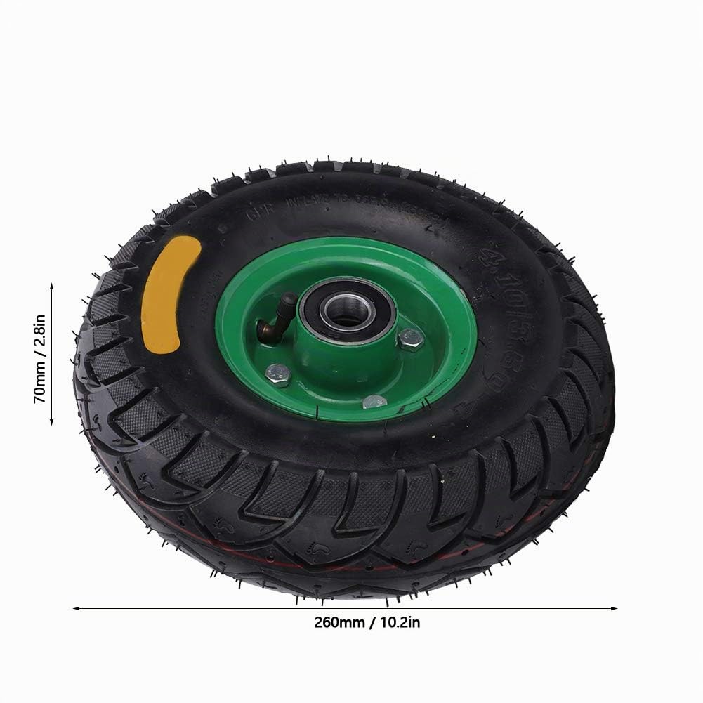 Roue de brouette, 26,7cm Roues pneumatiques, 4.10/3.50–4 intégré roulement 6204–2RS en caoutchouc pneu gonflable Idéal pour diable, chariot