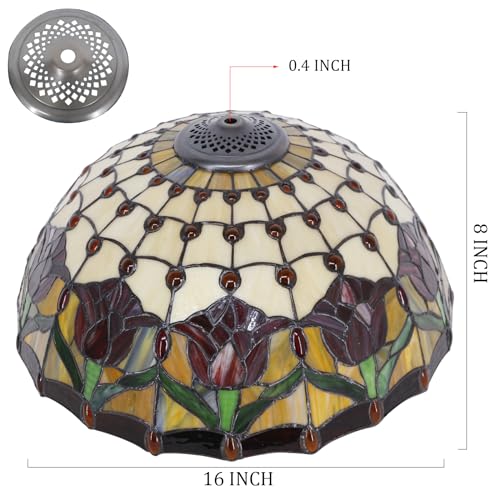 Image of 16Inch Tiffany Stained Glass Lamp Shade Replacement Only(Yellow Tulips) | Fit For Table Lamps FLoor Lamp Ceiling Fixture Pendant Hanging Light Home Office Decoration