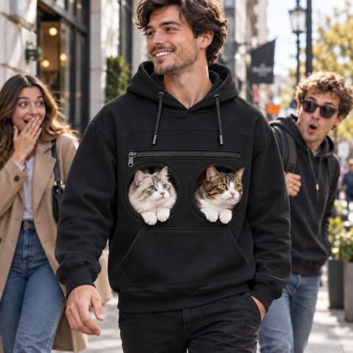 Cat Pouch Hoodie For Men Women, Pet Carrier Kangaroo Pocket Sweatshirt | Dog Pouch Hoodie,Soft Pullover Hoodie With Built-In Pet Pouch For Cats And Small Pets, Cozy Unisex Design Black,XS - image 4