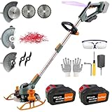 YUEWXTER Electric Weed Wacker, (21V 2x4.0A Weed Eater Battery Powered), 4-in-1 Grass Trimmer/Wheel Edger/Mini-Mower/Brush Cutter, with 2 x Saw Blades, 2 x Metal Blades, 20x Grass Cutting line