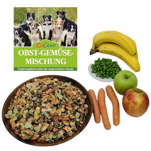 1 kg LuCano Obst + Gemüseflocken ohne Zusatz von Gluten und Getreide | Barf Ergänzung für ausgewachsene Hunde | Hundefutter | Flocken Mix | Gemüse | Barf Futter