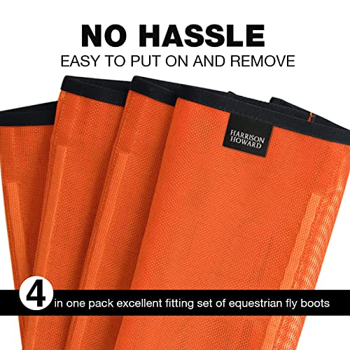 Harrison Howard Loose Fitting Fly Boots Uv-Protective Extra Tough Mesh Ventilated Four Fasteners Stay-On Design Protect Horse Legs & Stomp-Reducing Set Of 4 Orange Mini thumb #3