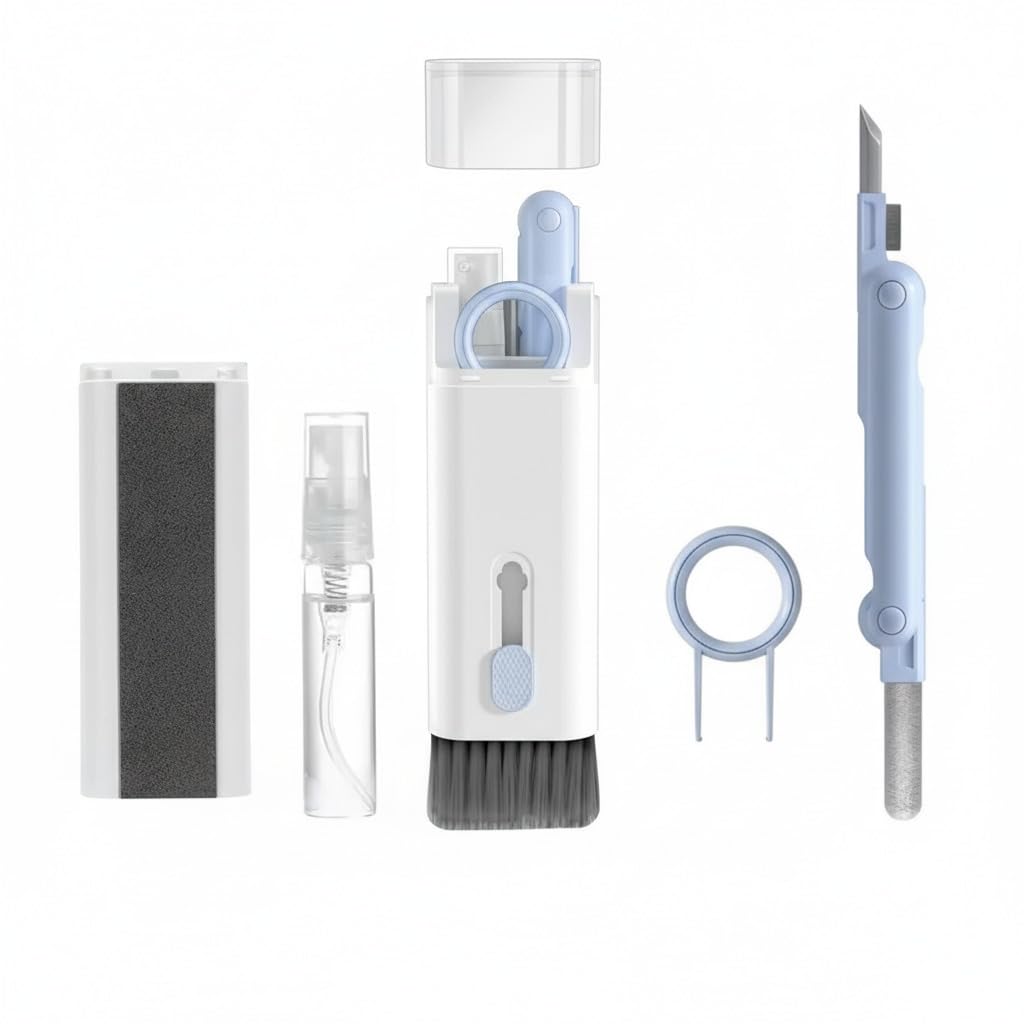 7-in-1 Electronic Cleaner Kit for Monitors, Keyboards, AirPods, and Screens, Includes Dust Brush, Soft Sweep Tool, Swipe Pen, Key Puller, and Spray Bottle for Device Maintenance and Care-image-8