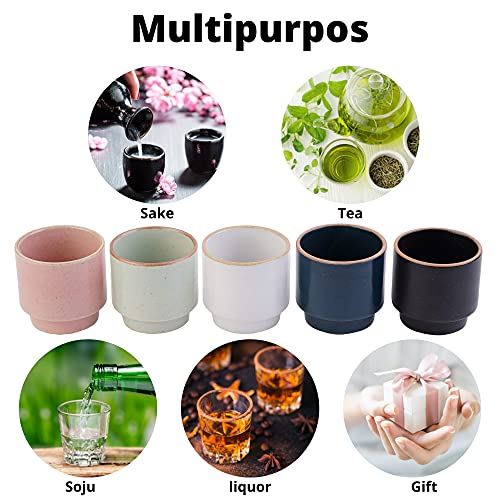 Shot Glass Set For Sake N Soju, 5 Piece Handcrafted Ceramic Pottery Porcelain Sake Cups ,Traditional Korean Hand Painted Cordial Glasses. Ideal For Coffee Espresso, Tea, Parties, Housewarming #TOP2