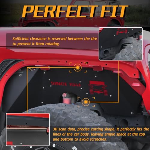 Image of JROAD Inner Fender Front Fender Liners Compatible with Jeep Wrangler JL Aluminum,with 4 LED Lights for 2018-2022 Jeep Wrangler JL & JLU Unlimited 2 & 4 Door