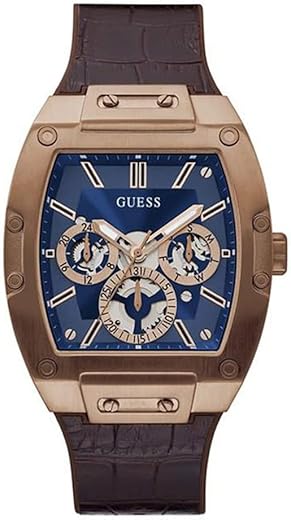 GUESS Chronograph Blue Dial Men’s Watch-GW0202G2 Genuine Leather, Brown Strap