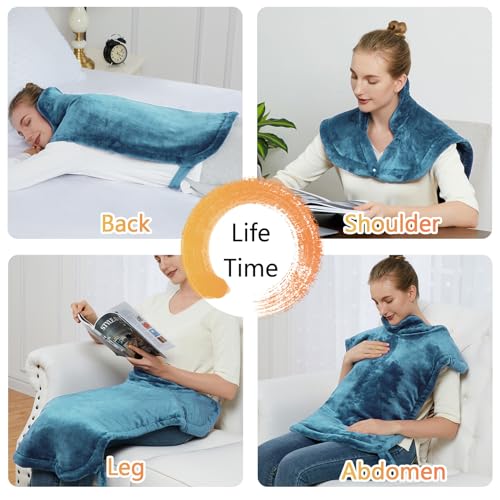 CAROMIO Heating Pad for Back Pain Relief, Neck and Shoulders Electric Heating Pads Large Size, Weighted Full Body Back Heat Pad with Auto Shut Off, Fast Heating and 4 Heat Settings (Teal, 33"x22")