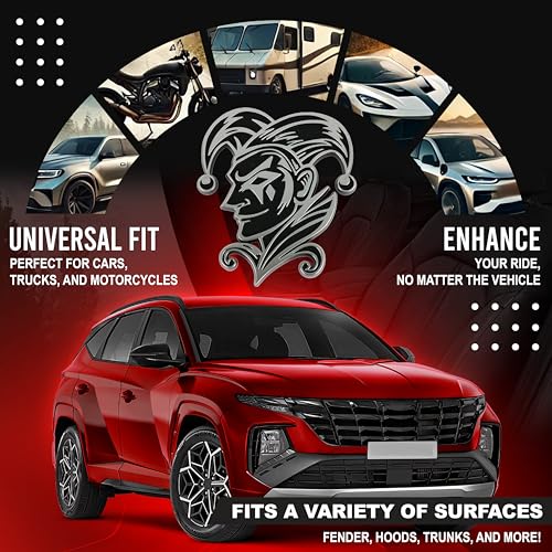 Image of Joker Emblem 3D Jester Badge - Custom Car Decal Sticker for Car, Truck, SUV - Durable Exterior Trunk, Hood, Fender (Set of 2) (Chrome)