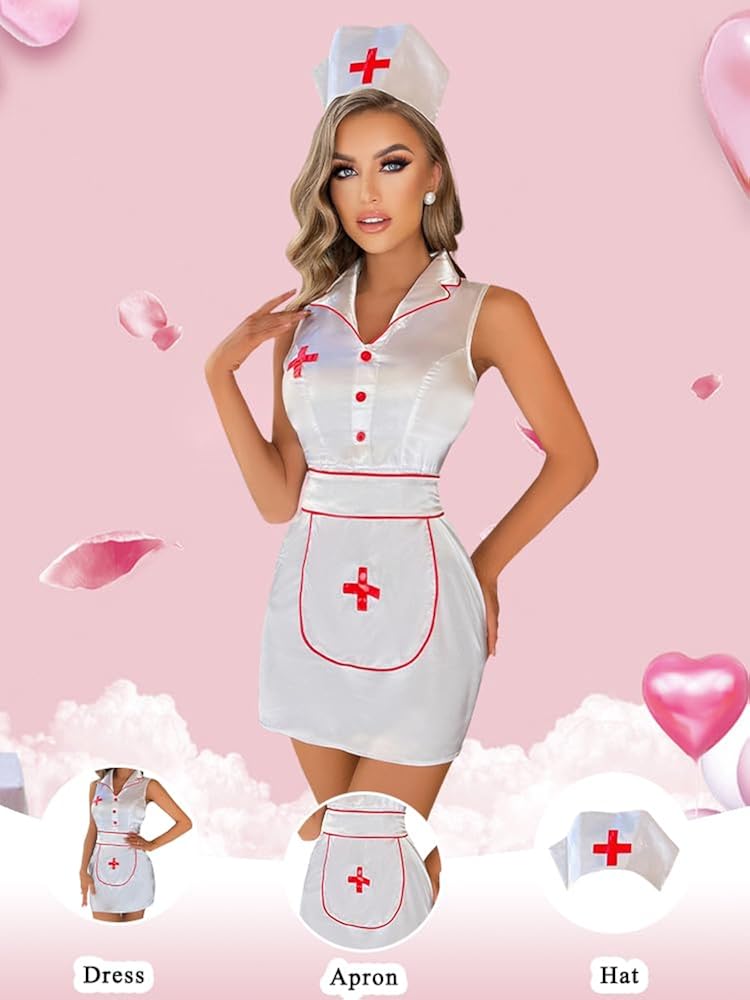 Miniatura 4 de Disfraz de enfermera para mujer, disfraz de enfermera sexy, vintage, uniforme de enfermera