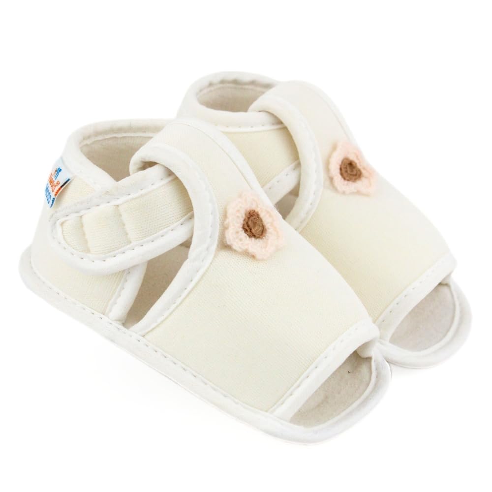 neska moda 6 To 12 Months Baby Girls Skin-friendly Cotton Floral White Hook & Loop Sandal Booties-BT5547-picture-31
