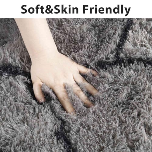 Triangle 4x6 ft Fuzzy Rug for Living Room,Black Bedroom Area Rugs Non-Slip,Carpet for Nursery Kids PlayRoom Indoor Modern Plush Carpets