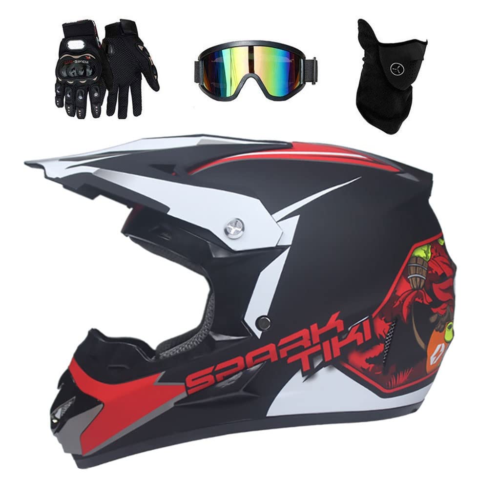 Integrale Casco da Motocross Impostato, con Occhiali Guanti Maschera, Gioventù Ragazzo Fuori Strada Moto Incidente Casco, Downhill Gare di Enduro ATV MTB BMX Quad Dirt Bike Casco