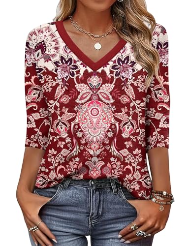 Image of Zeagoo Womens Blouse Casual 3 /4 Length Sleeve V Neck Basic T-Shirts Spring Summer Cute Tunic Tops Business Work Tees