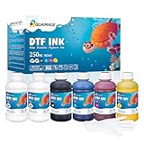 Aquaimage DTF Ink 1500ml for ET8550, L1800, XP15000, P400, P800, P600, DX5, XP600, Bright Colors DTF Transfer Ink for PET Film (250ml x 6, 2 White + Black, Cyan, Magenta, Yellow)
