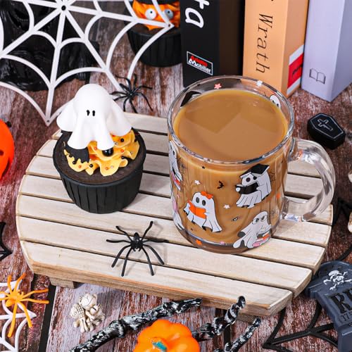 Taza de vidrio Whaline Halloween 12 oz con diseño de fantasma miniatura 3