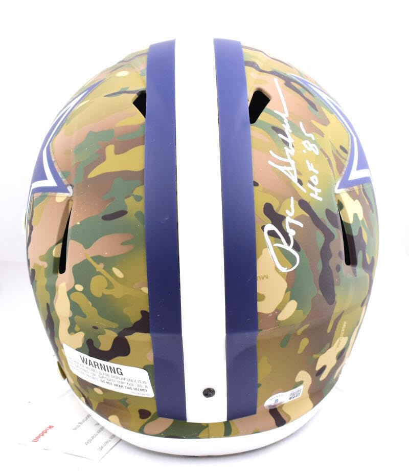 Roger Staubach Autographed Cowboys F/S Camo Speed Helmet w/HOF- Beckett W Holo
