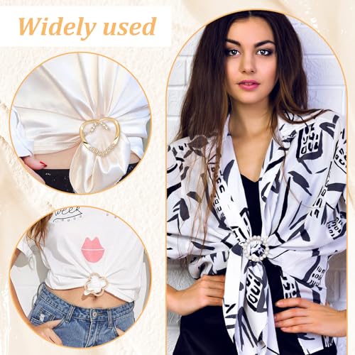 Image of Molain 12PCS Scarf Ring Clip T-shirt Ties Clips for Women Clothes Corner Knotted Button Fashion Metal Round Circle Shirt Clip Buckle Clothing Ring Wrap Holder Side Waist Tightener Clips (Gold, Silver)