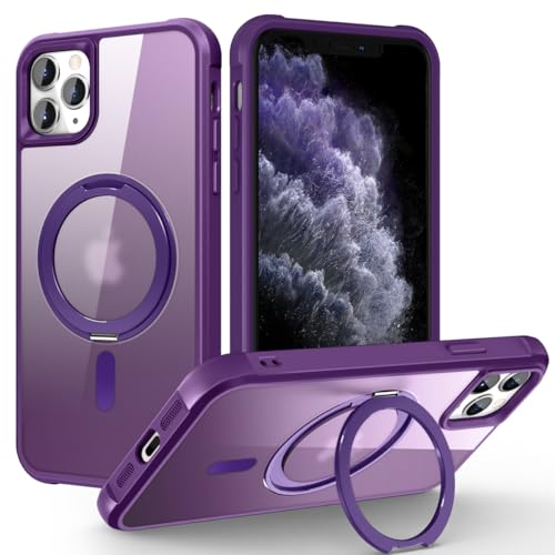 Image of Compatible with iPhone 11 Pro Max Case with Stand 6.5 inch,Purple | Matte Translucent Phone Case for iPhone 11 Pro Max,360 Magnetic Ring Stand,Compatible Mag-Safe,Military Grade Protection
