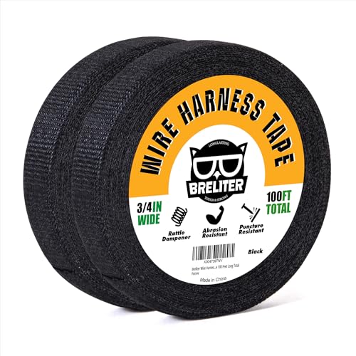 Image of Breliter Wire Harness Tape - 2Pack High Temp Wiring Harness Self-Adhesive Auto Electrical Cable Fixed Tape Noise Damping Protection Insulation Tape - 3 /4 Inch Wide 100 Feet Long Total