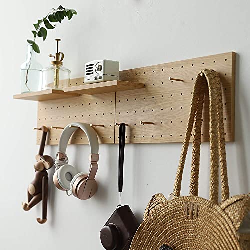 Oak Wooden Pegboard Modular Wall Storage Shelf