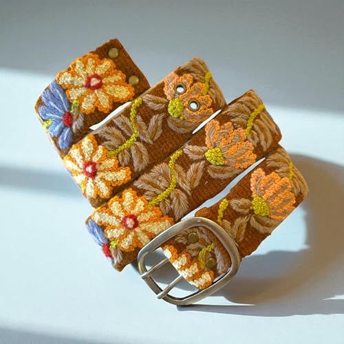 Peruvian Embroidered Flower Wool Belt, Hand Embroidered - Harvest Bloom2