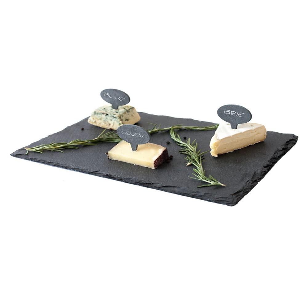 Rectangle Slate Serving Dish Tray, Dessert Pastry Display Platter, Stone Charcuterie Board, Cheese Plate for Gourmet Food, Drink, Snack, Candy, Sushi, Cake, Appetizer, Fruit, Meat - 30 * 20cm - Black