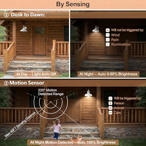 Set of 2 Gooseneck Outdoor Wall Lights Fixtures,17Inch Dusk to Dawn Motion Sensor Outside Sconce Farmhouse Barn Lamp For Patio Garage,3 Modes Dimmable Exterior Porch Light White Wall Mount Lighting by YLHogar - Image 3