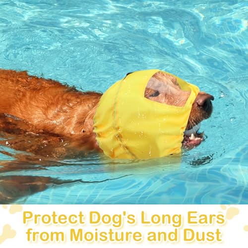 Image of Dog Ear Covers for Bath, Waterproof Dog Shower Cap, Dogs Ear Protection Bathing Cap, Ears Wrap Dogs Ears Headband for Swimming Bath (Yellow)