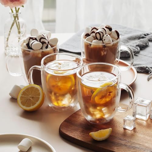 Image of Kamvy Double Walled Glass Coffee Mugs Set of 2, 350 ml Insulated Tea Cups with Handle for Latte, Cappuccino, Espresso, Mocha Dishwasher & Microwave Safe (Double Wall - 350ML)