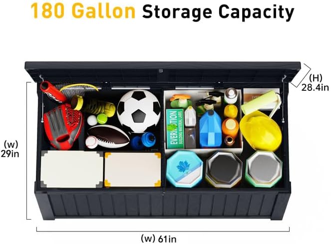 Miniatura 7 de DRATO Caja de cubierta de 180 galones, caja grande de resina impermeable para muebles de patio, cojines de patio, herramientas de jardinería,