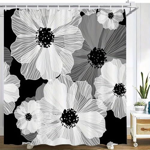 Rideau de douche 180x210 cm en polyester lavable fleurs monochromes - 2