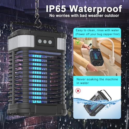 Solar Insektenvernichter, Elektrischer Mückenlampe, USB wiederaufladbare Insektenfalle, wasserdichter Fliegenvernichter, 4200V Mückenfalle UV-Licht ungiftig für im Innen- und Außenbereich (Schwarz)