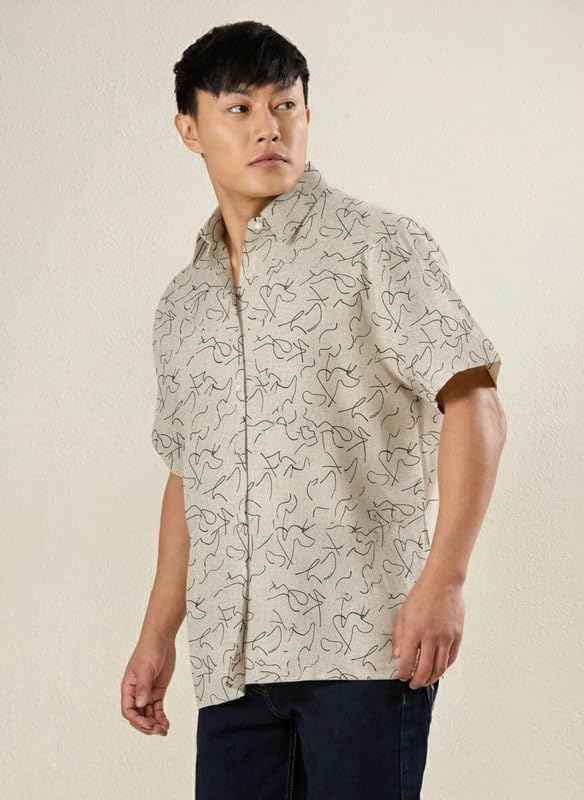 Image of MARK & ALBERT Men's Half Sleeve Linen Slim Fit Shirt