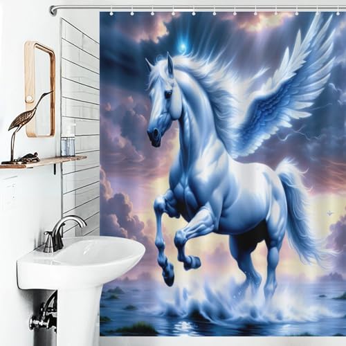 Rideau de douche cheval 140x183 cm imperméable avec crochets - 6