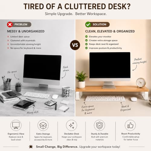 Image of Decorlay Engineered Wood Monitor Stand Riser for Desk with Metal Legs, Desktop Organizer & Computer Screen Stand, Laptop Stand Shelf with Keyboard Storage, Tabletop Desk Organizer for Home Office Accessories