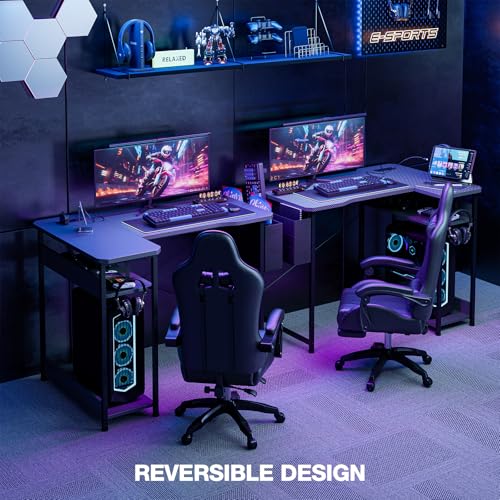Image of Acrolix L Shaped Gaming Desk 40 Inch - Computer Corner Desk with Power Outlets, Reversible Shelves & Storage Bag for Home Office, PC Gaming Table, Black Carbon