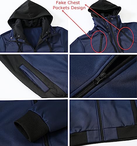 Image of YuKaiChen Men's Hooded Jacket Slim Fit Double Zipper Turtleneck Fleece Hoodie Outerwear