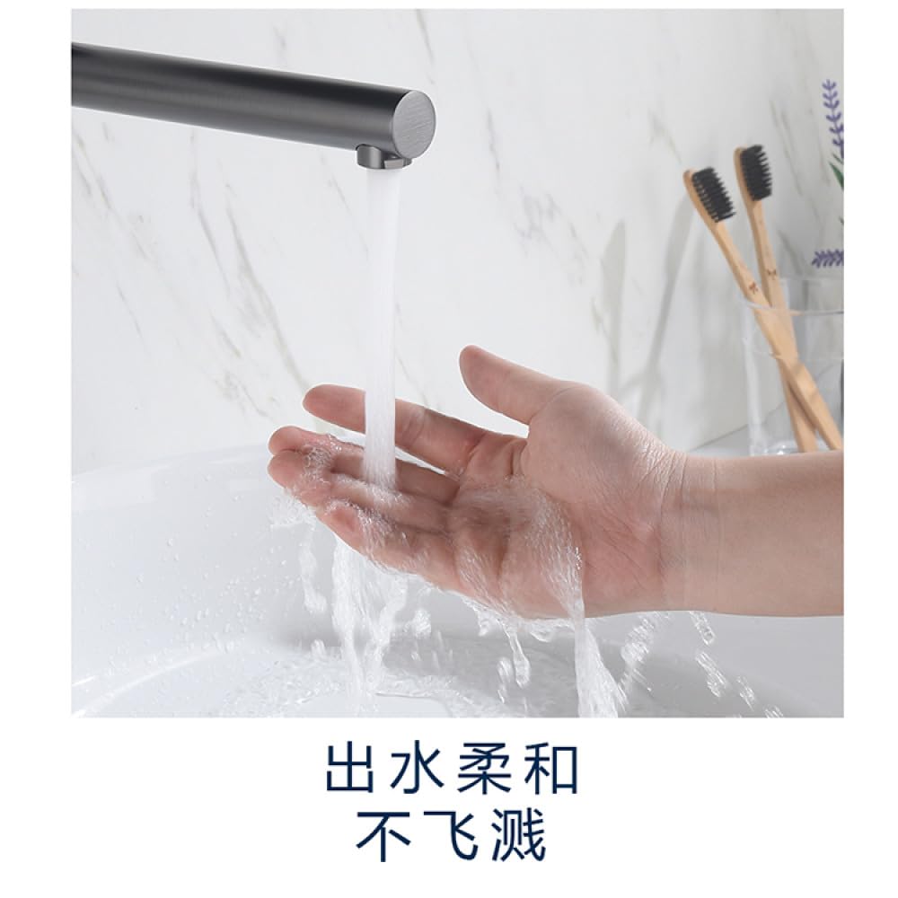 Lavabo Grifo de baño Agua fría y caliente Montaje en pared Mezclador Fregadero Grifo inteligente Caño giratorio Baño con manija única, gris, talla única