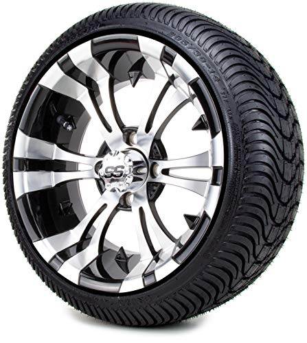 14" Vampire Machined & Black Golf Cart Wheels and Low Profile Tires Combo