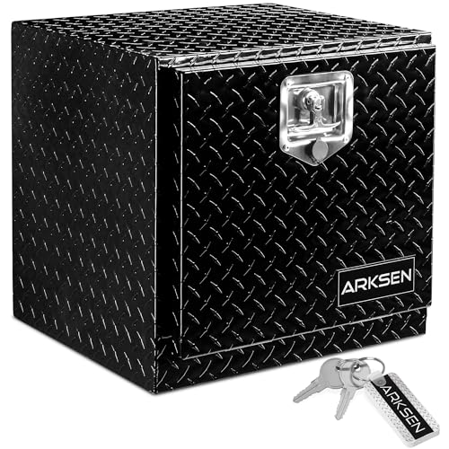 ARKSEN 18 x 17 x 18 Inch Underbody Tool Box, Heavy Duty Aluminum Diamond Plate Waterproof Square Storage Organizer Chest with T-Handle Lock & Keys for