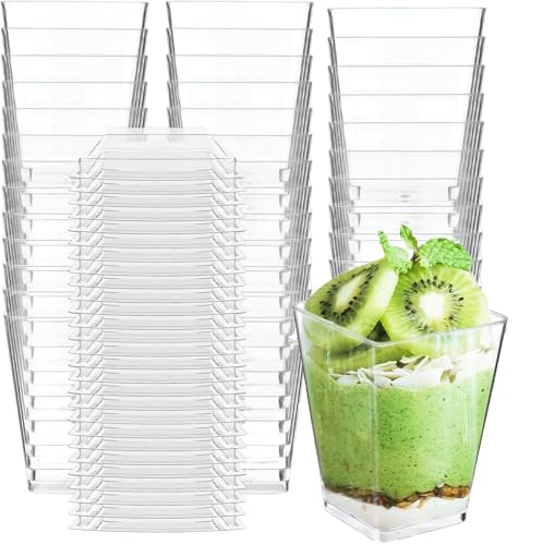 5oz Dessert Cups with Lids,Mini Dessert Shooter Cups,Clear Plastic Parfait Appetizer Cup for Desserts,Appetizers,Ice Cream,Pudding,50 Pack