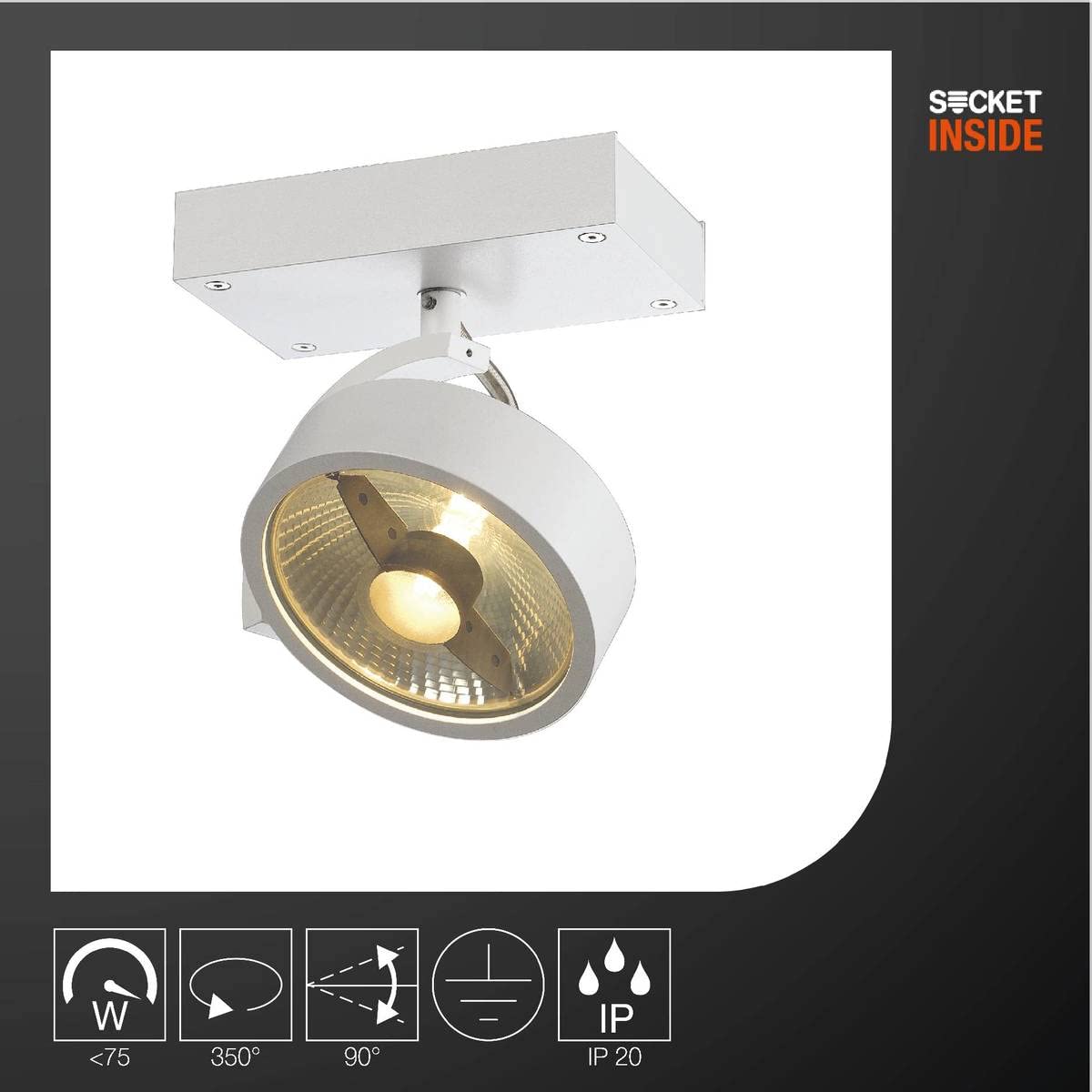 SLV luminaria de superficie de pared y techo KALU/iluminación interior de techo y pared, luminaria de superficie, luminaria de superficie de pared, proyector de techo / GU10 75 W blanco