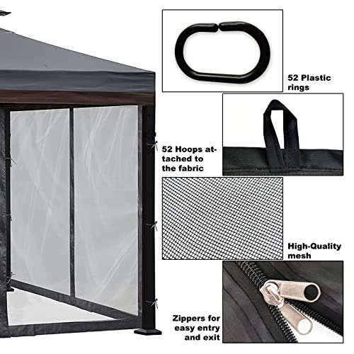 Doosarg Gazebo Mosquito Netting, 10X10 Canopy Mosquito Netting, Universal Replacement Mosquito Netting Screen Walls, (Mosquito Net Only, Black) #TOP3