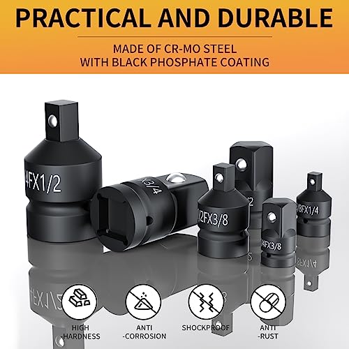 NefLaca 6Pcs Impact Socket Adapter Set - 3/4" to 1/2", 1/2" to 3/8", 1/4" to 3/8" Convertor Adapter Set including Mirror Finish - Image 4